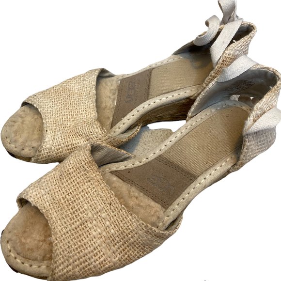 UGGS WEDGE ESPADRILLE HEELS DELMAN JUTE SANDALS SHEARLING LINED - Picture 2 of 7